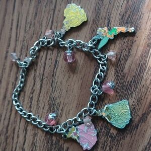 Disney Princess Silver 4 Charm Bracelet Tinkerbell, Belle, Cinderella, SleepingB